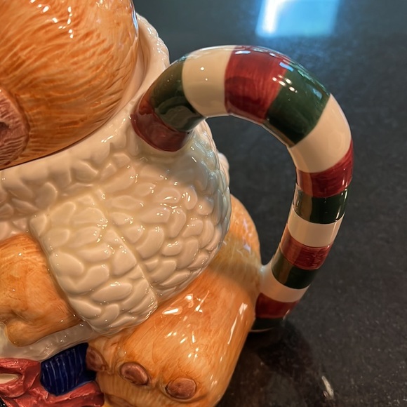 Christmas Teddy Bear Teapot W/tree & Gifts Holiday Ceramic Hand - Picture 6 of 13